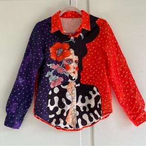 Maeve Anthropologie Art To Wear Frieda Artistic Red & Purple Button Up S